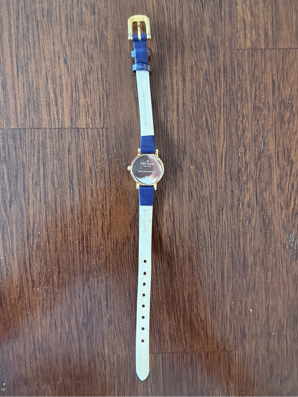 Kate Spade Tiny Metro Watch Gold-Tone Case with Navy Leather Strap - Picture 2 of 4